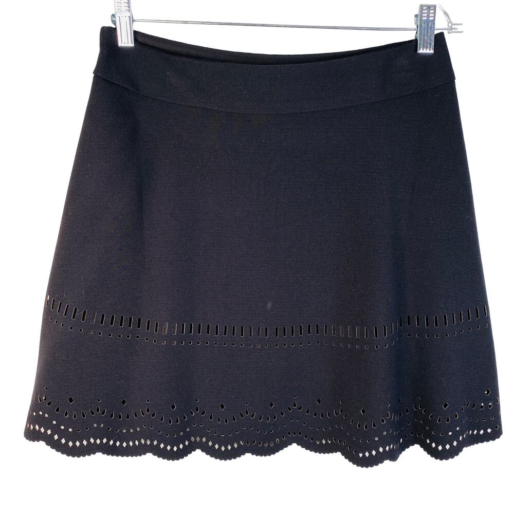 Ann Taylor LOFT Skirt A-Line 4 Black Cutouts Side Zip Lined New